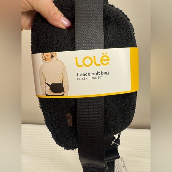 NWT Lole Jamie Teddy Belt Bag Black Faux Shearling Crossbody Cozycore Minimalist - Picture 2 of 7